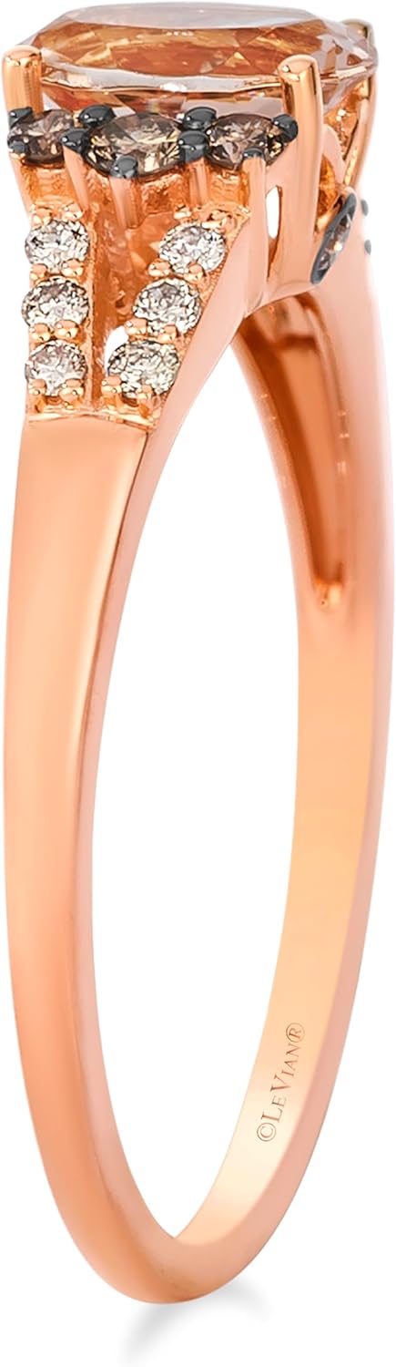 LE VIAN 1/4 Carat White and Chocolate Diamond With 1/2 Carat Pink Morganite Ring for Women | 14K Rose Gold Oval Wedding Ring for Her (White/Brown, 0.23 Cttw) Promise Anniversary Band Size 7