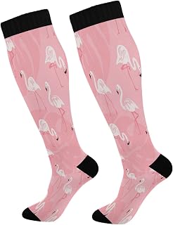 501 Compression Socks Pink Flamingos And Flowers Calf Socks Light Weight Sports Socks Comfortable Athletic Socks For Walking Women Outdoor 40cm