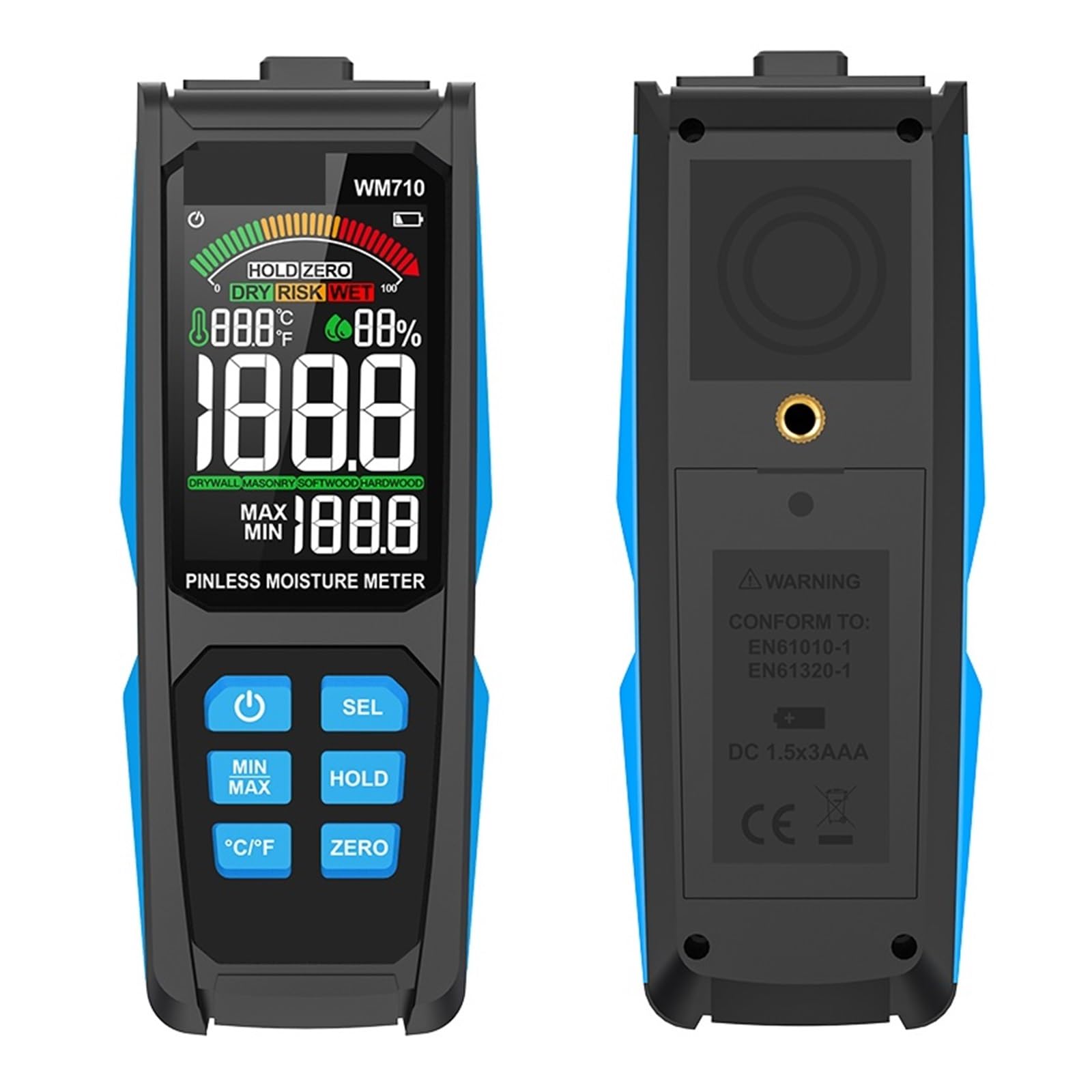 Mnmioio One Color Digital Moisture Tester, Wood Moisture Meter Inductive Timber Damp Detector Sensor Humidity Hygrometer Tool