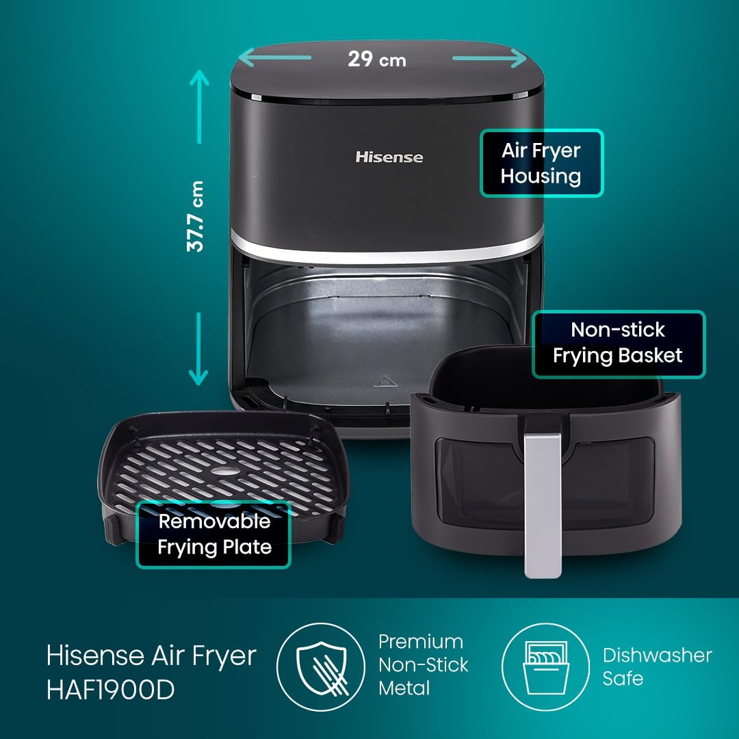 Hisense HAF1900D - 10 programmi automatici, temperatura 40-200°C, 7L, potenza massima 1800W, display LED e comandi touch, finestra