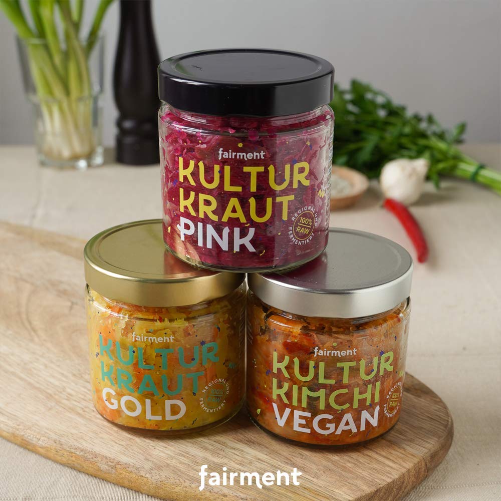 Fairment Kultur Kraut Gold - lebendiges Sauerkraut im Glas mit Karotten, Ingwer und Kurkuma - natürlich fermentiert und nicht pasteurisiert
