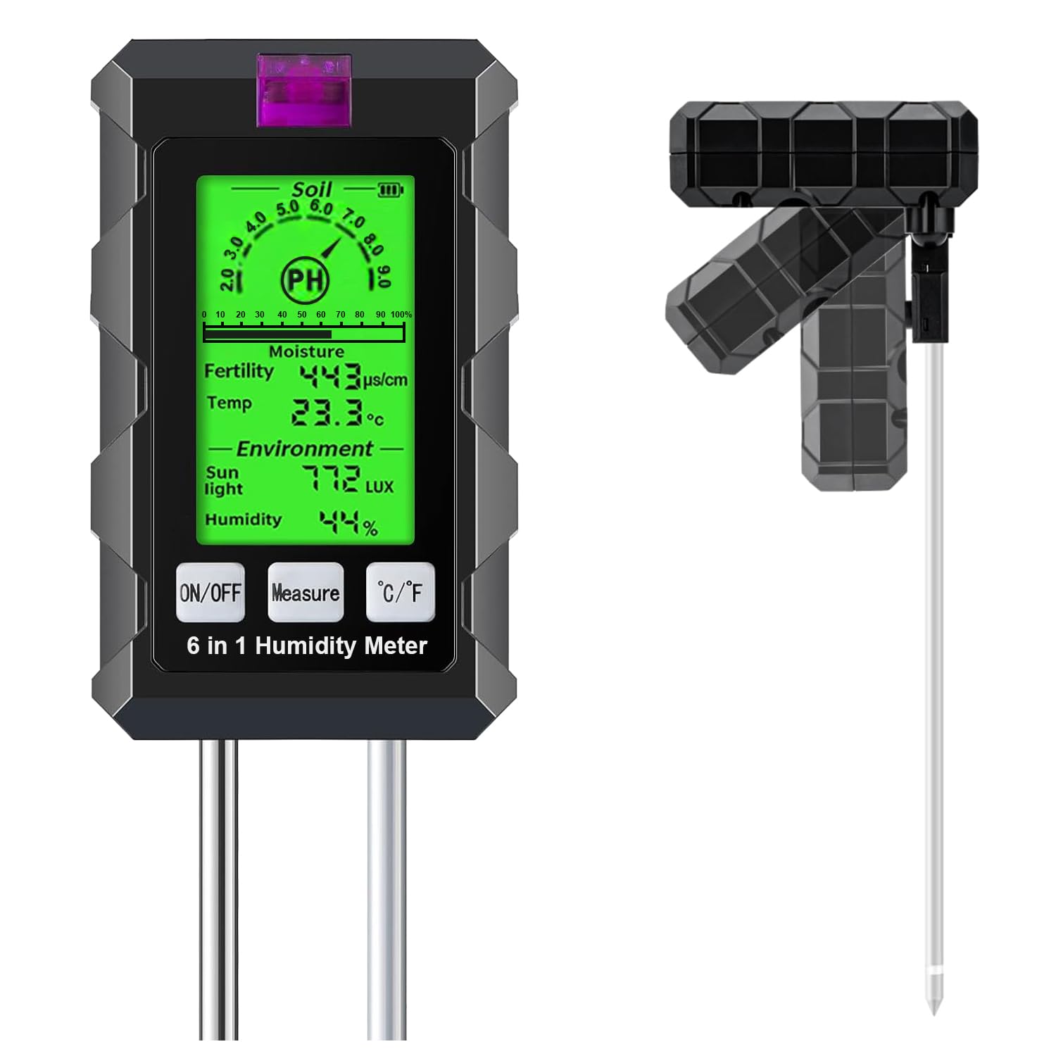 Photo 1 of YAMRON 6-in-1 Soil Tester - pH, Moisture, Temp, Light, Humidity, Fertility
