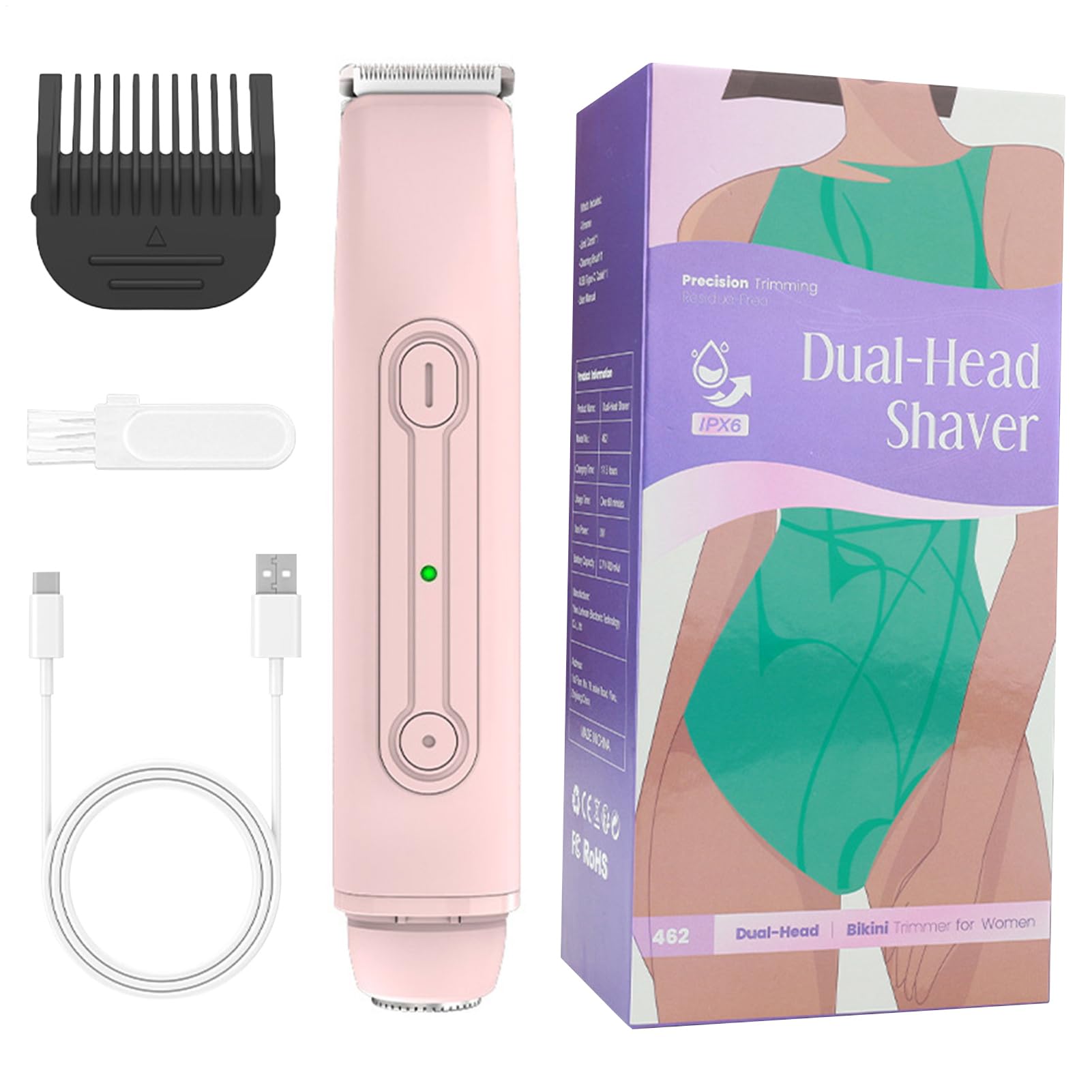 Depilatore per Bikini | Epilatore Impermeabile | Body Groomer Ricaricabile Portatile a Doppia Testa per Casa Viaggio Ascelle Zona Intima Bikini