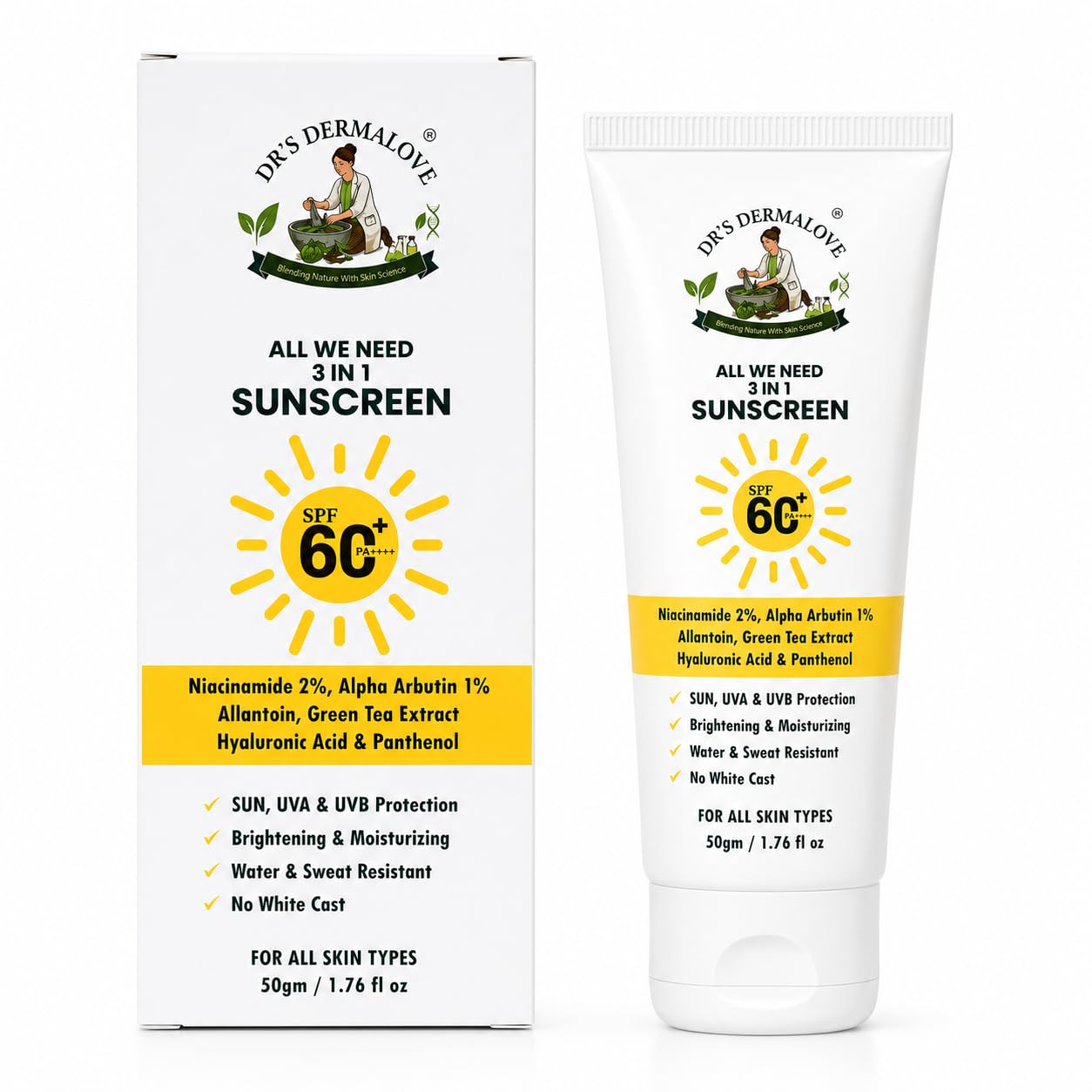 Dr's Dermalove SPF 60 PA++++ Sunscreen Gel Broad Spectrum UVA & UVB Protection | Lightweight, No White Cast, Water & Sweat Resistant | With Niacinamide, Alpha Arbutin & Hyaluronic Acid | 50g-picture-15