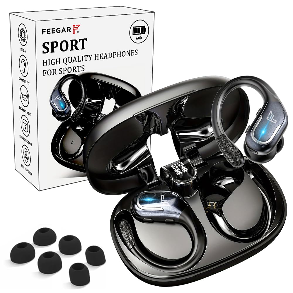 FEEGAR Sport Kopfhörer Kabellos Bluetooth 5.4 mit Noise Cancelling Mikrofon, 70 Stunden Akkulaufzeit, In-Ear, IPX5, starker Bass, rauschfreie Telefonate