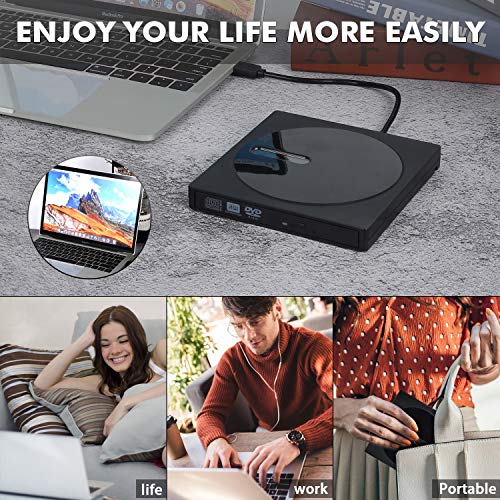 External CD/DVD Drive for Laptop USB 3.0 Portable CD/DVD +/-RW Drive Slim DVD/CD ROM Rewriter Burner (Black)