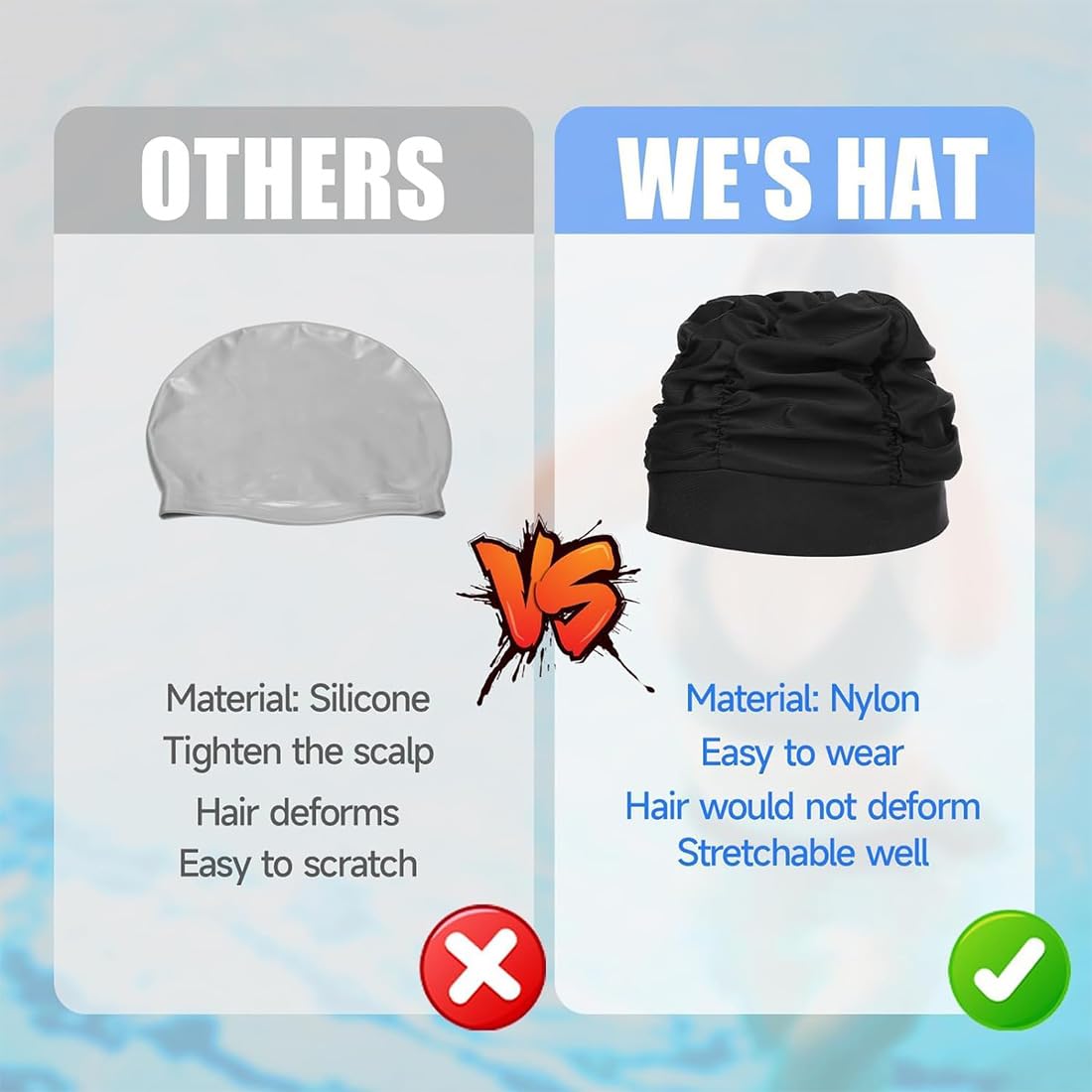 Bonnet de Bain Élastique en Tissu Polyester pour Cheveux Longs