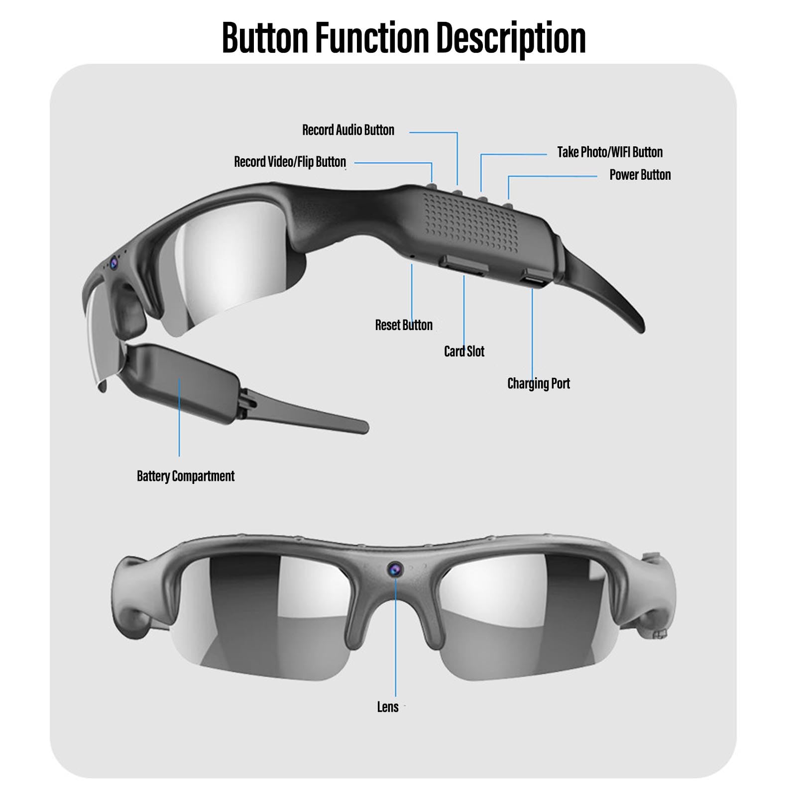 Gafas con cámara HD 1080P Estabilización Inteligente Lente Gran Angular para Actividades al Aire Ciclismo Deportes [Lente polarizada]