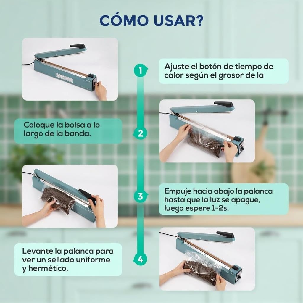 Selladora de Bolsas de Plástico 300mm Sellador Térmico Profesional Bolsas de Polietileno/de Papel de Aluminio y Kraft plastificado, plastico retráctil | No hace vacio | con kit resistencia repuesto