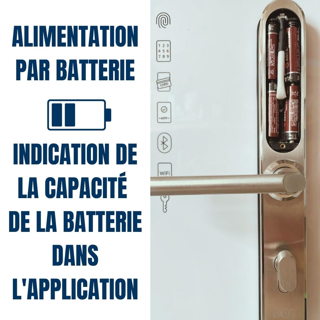 Serrure de porte intelligente Tuya avec poignée – Accès sans clé par code, empreinte ou mobile – Verrou électronique pour porte en bois, aluminium ou portail extérieur - 72 mm