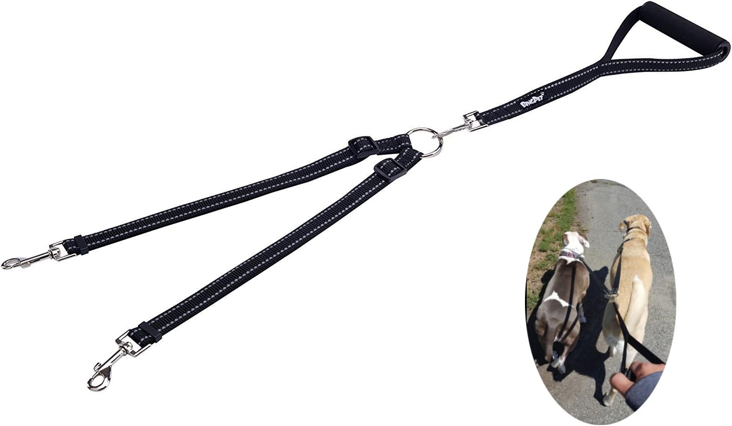 PUPTECK Reflective Double Dog Leash No Tangle with Handle Dual Nylon Lead Black for Small Large Dogs Walking