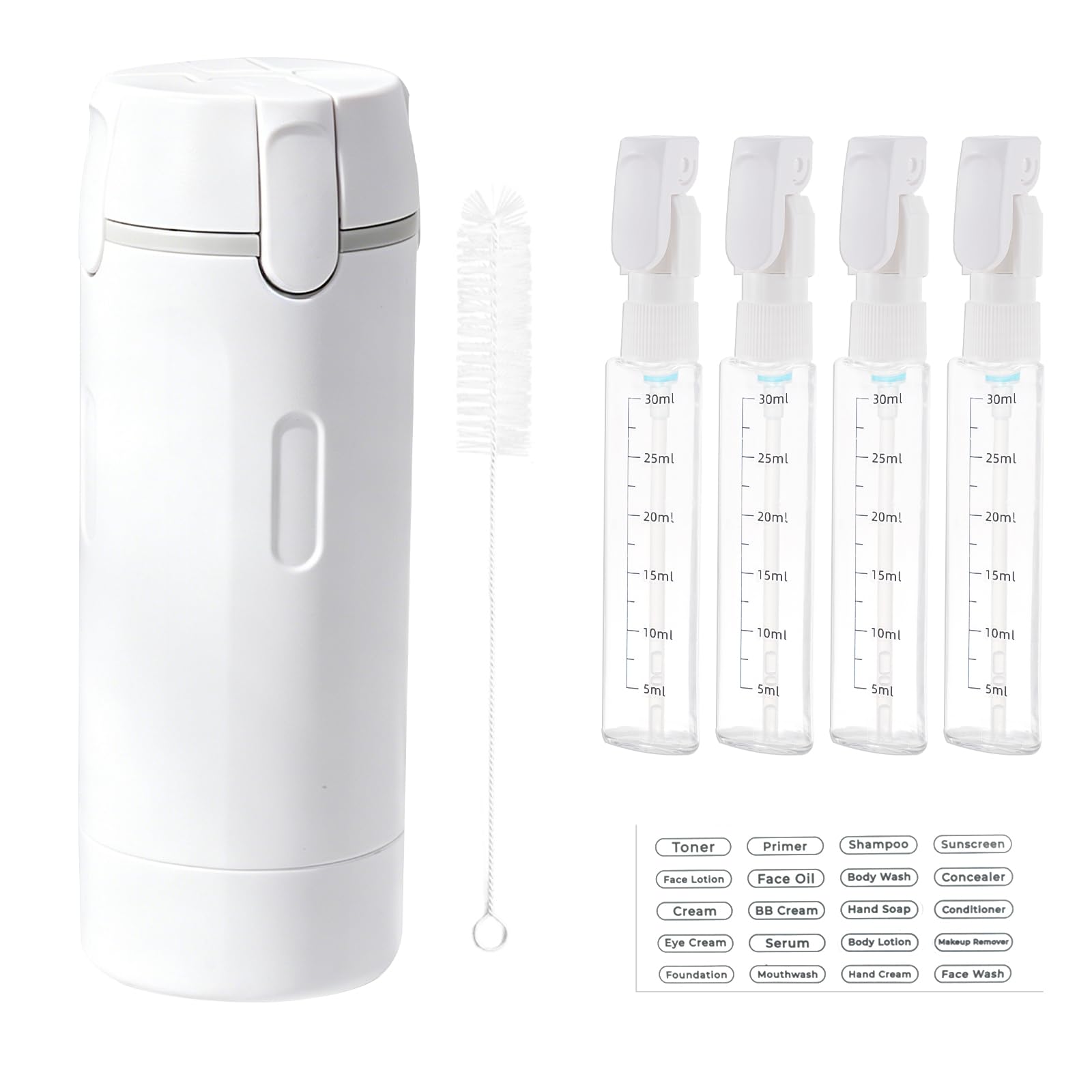 4 in 1 Travel Dispenser,Travel Shampoo and Conditioner Bottles,Refillable Leak Proof Containers Toiletries for Vacation and Business Travel120ML White