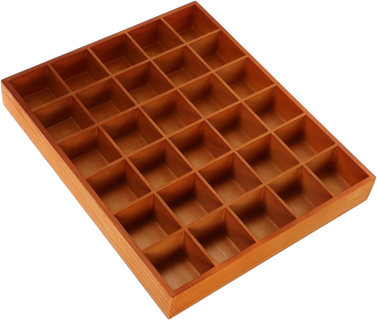 ULTECHNOVO Wooden Sorting Tray Grid Display Wood Divided Organizer Brown Finished Section Box (30 Compartments,15. 72x13. 17x1. 97 Inch Each Tray)