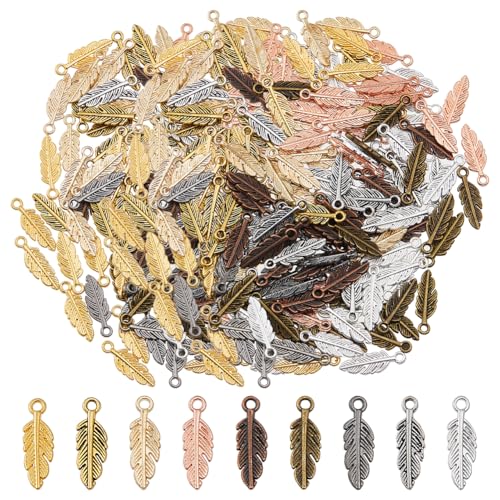 DICOSMETIC 180Pcs 9 Colors Feather Charm Bulk Alloy Feather 