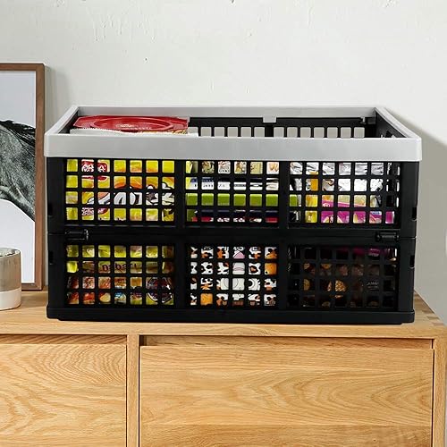 Miniatura 5 de Paquete de 4 cajas de almacenamiento plegables de plástico de 40 L, cesta plegable de almacenamiento apilable grande