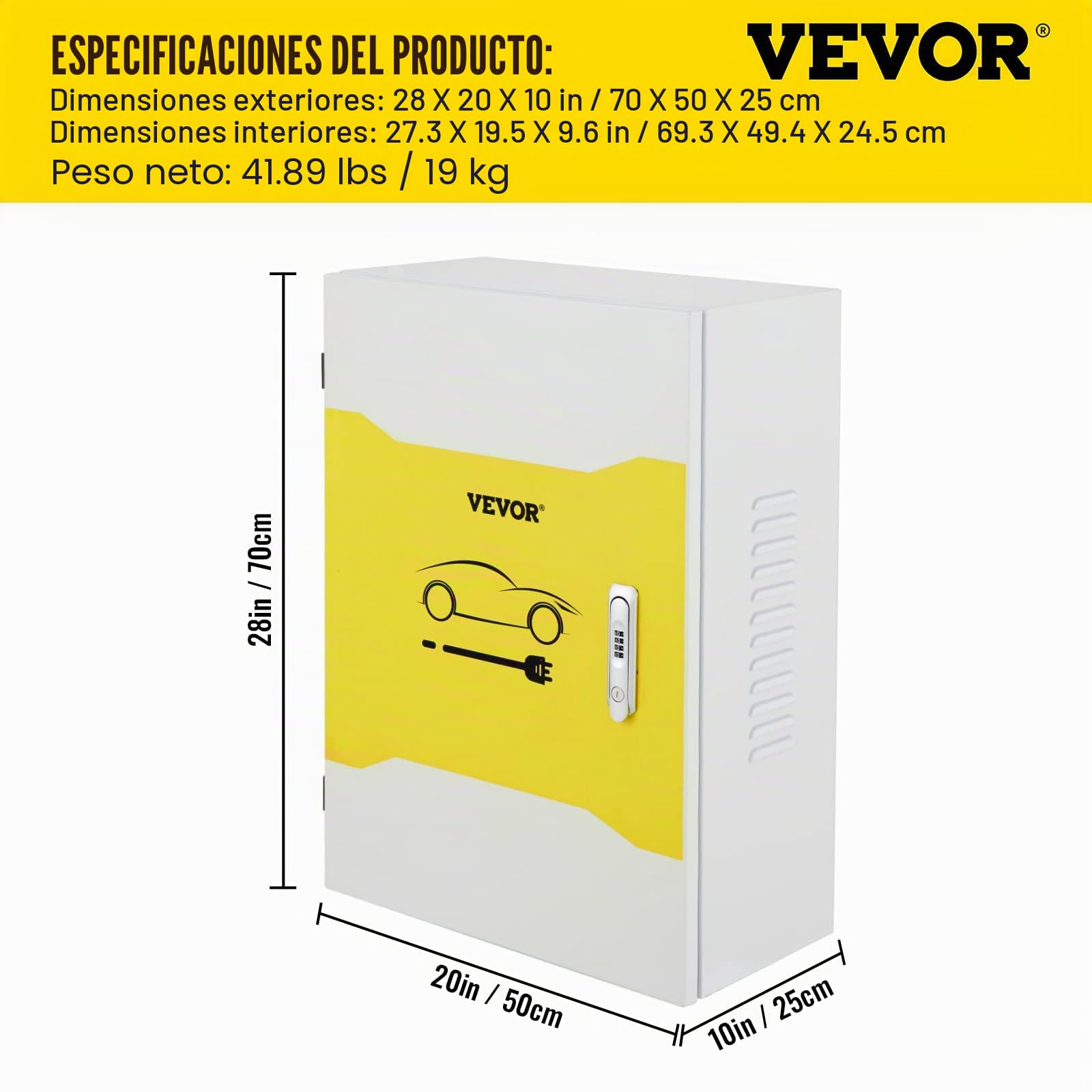 VEVOR Caja de Estación de Carga Tesla 70x50x25 cm Caja de Cable para Exteriores Organizador de Cables IP32 Impermeable a Prueba de Polvo Caja eléctrica de Acero en Rollo frío para Conector de Pared