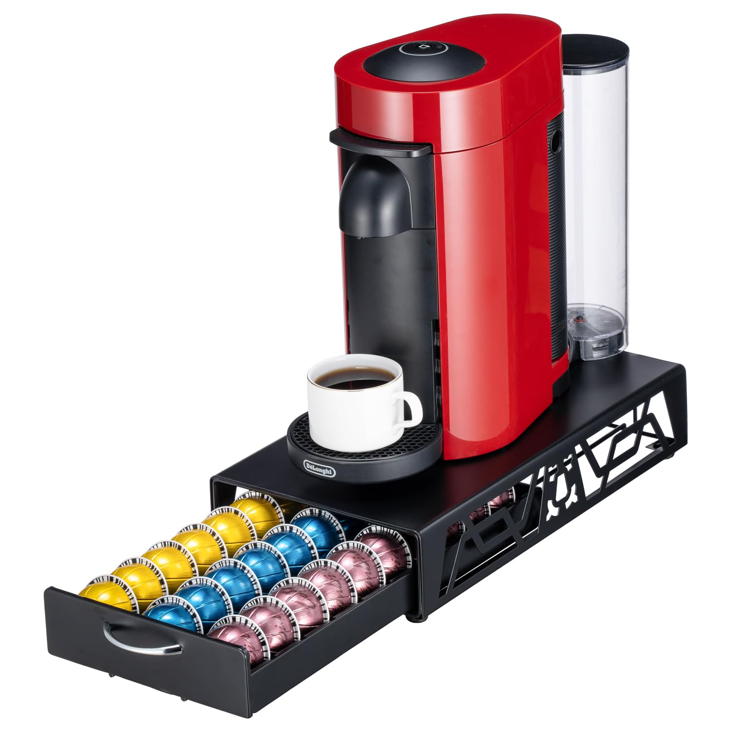 FlagShip Vertuo Pod Drawer Modern Black Metal Coffee Capsule Organizer &amp; Space-Saving for Nespresso Pod Holder Coffee Machine Stand(30 Vertuo Pods Capacity)