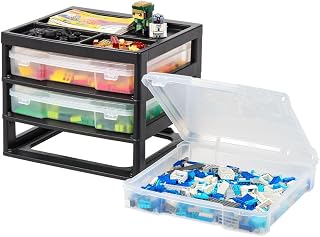 3-Drawer Scrapbook Storage Unit with Organizer Top, 13" x 14.25" x 15.88" Portable Craft Organizer for 12" x 12" Paper, Vinyl, and Art Supplies, Durable Desktop Storage Solution, Black