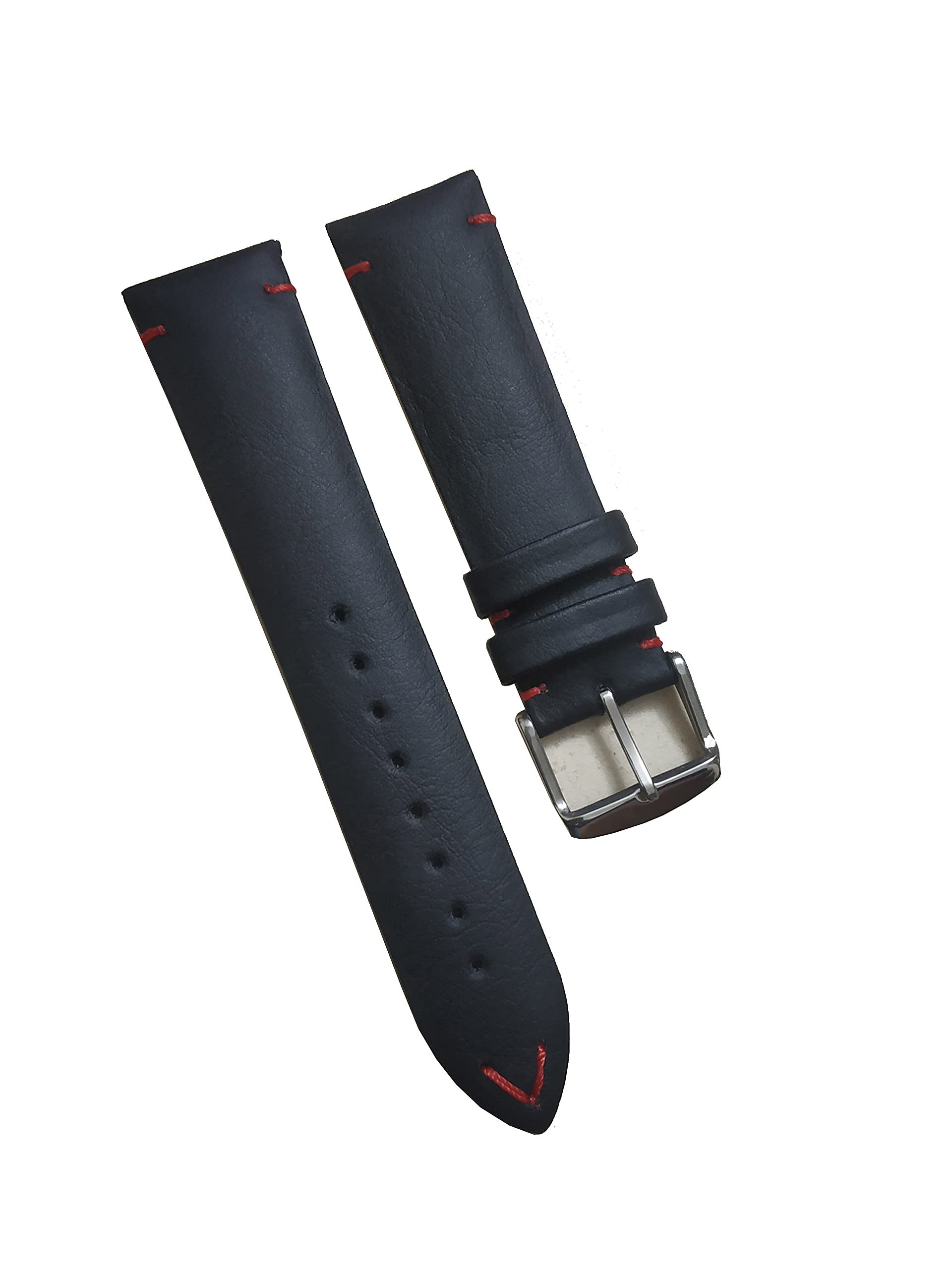EWatchAccessories 22mm Black Genuine Leather Watch Band Strap with Red Stitches (B091J6DLM1) Amazon Price History, Amazon Price Tracker