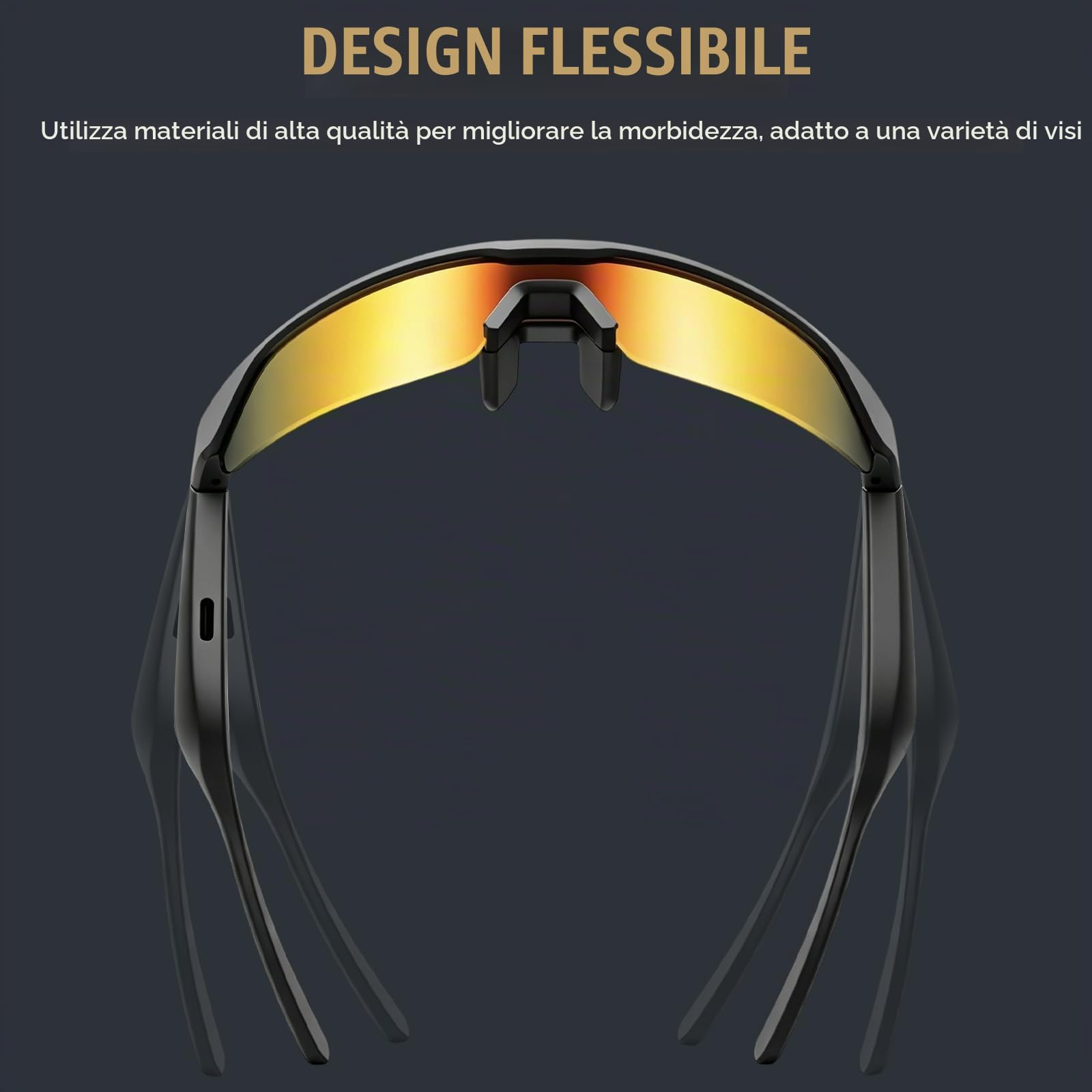 Occhiali da Ciclismo Intelligenti con Bluetooth, Stereo Senza Fili Audio, Occhiali da Sci, Cancellazione del Rumore, Protezione UV, Navigazione Vocale, Adatti per Alpinismo, Sciare e Corsa