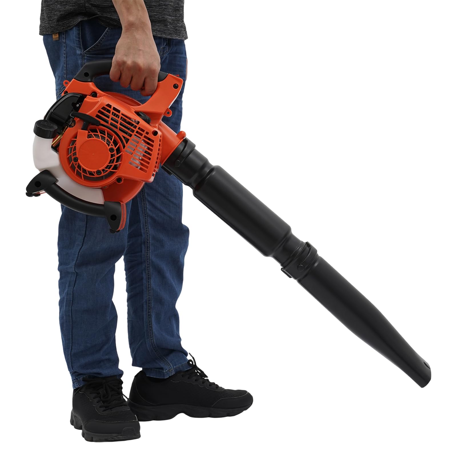 Soplador de hojas de gasolina de 25,4 cc, 2 tiempos, 750 W, 7000 rpm, enfriado por aire, soplador de jardín, portátil, flujo de aire de 0,13 m³/s, con bolsa de colección, para jardines, patios