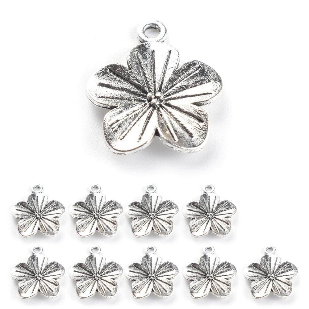 Dinntty Silver Alloy Flower Charms Pendant 10Pcs Tibetan Antique Pendant For Diy Necklace Earring Bangle Jewelry Making Accessories