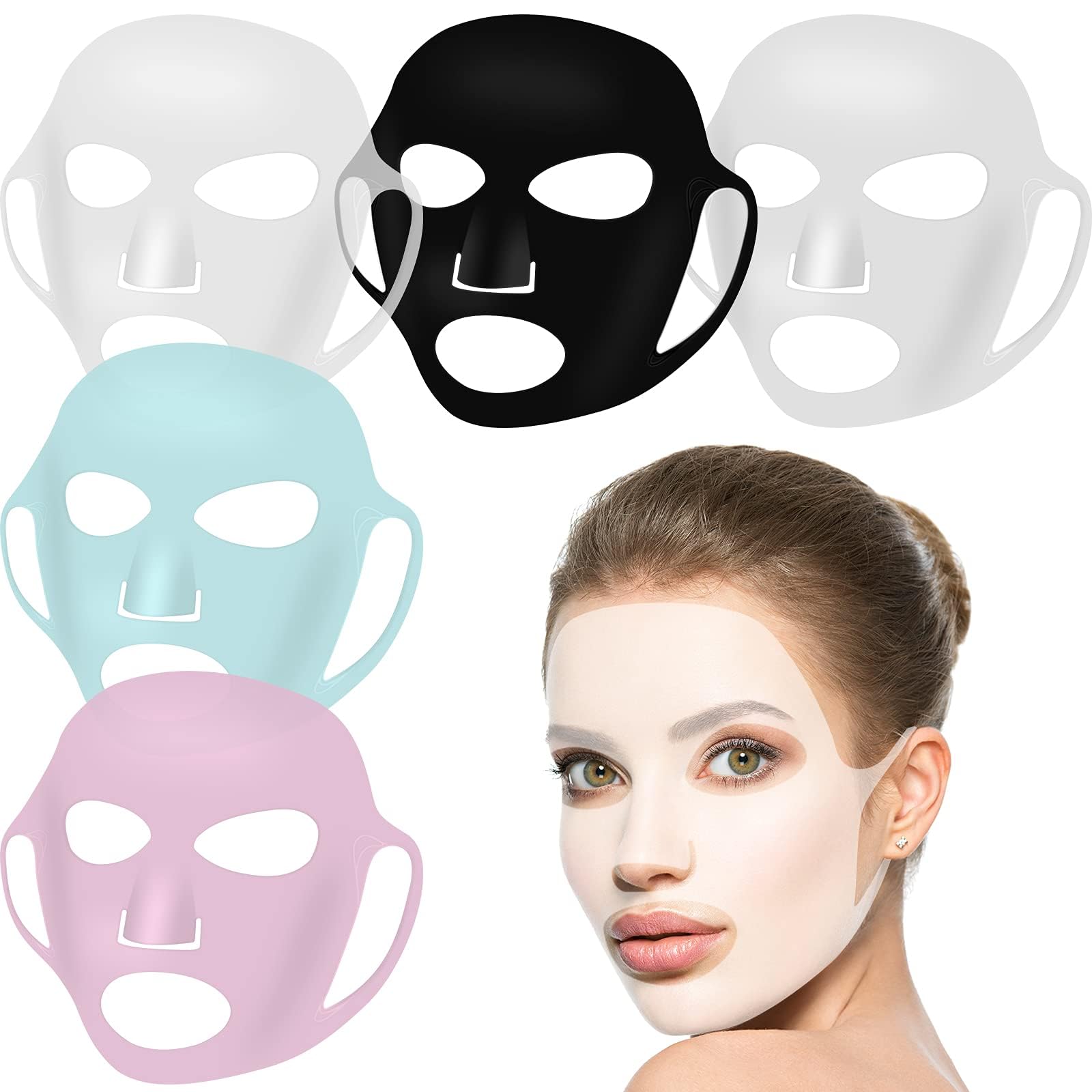 KOWVOWZ 5PCS Silicone Face Mask Cover, Reusable Facial Skincare Moisturizing Sheet Masks Holder, 3D Hanging Ear Facial Masks Holder Transparent Skincare Beauty Face Spa Tool