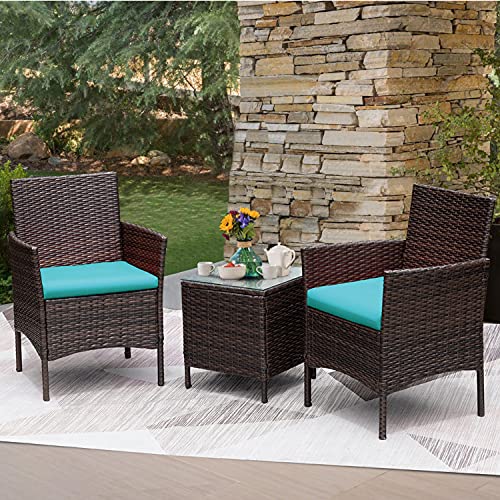 Image of Greesum 3 Pieces Patio Furniture Sets Outdoor PE Wicker Chairs,Blue