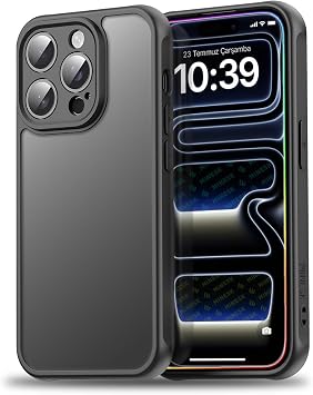 Minesk iPhone 15 Pro Max için MattCover Serisi Arkası Mat Polikarbonat Kenarları Silikon ve Köşeleri Güçlendirilmiş Kamera Korumalı ince Silikon Kılıf (Düz, 15 Pro Max)
