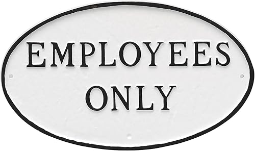 Miniatura 8 de Placa ovalada de metal fundido con texto en inglés "Employees Only" - Placa de exhibición para césped o pared - Letrero de seguridad empresarial -