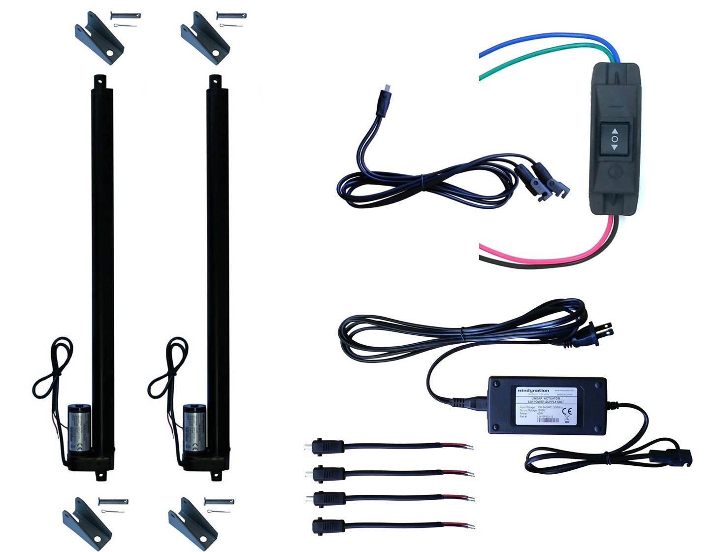Buy WindyNation (2pcs) 12 Volt, 225 lbs Linear Actuators + Up Down DPDT