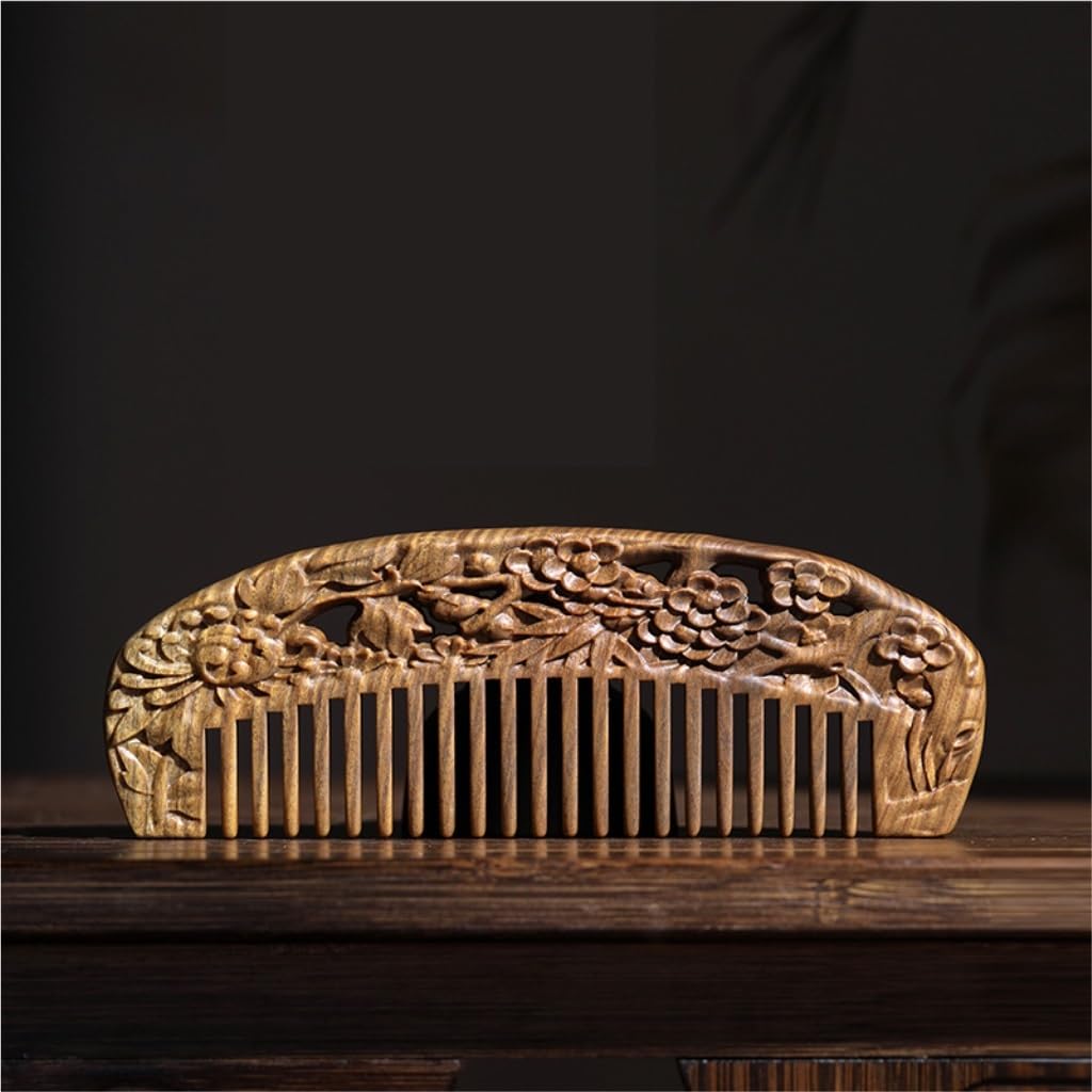 Peruka Grzebień Solid Wood Wide-toothed Comb With Carved Long Hair Comb for Curly Hair Chinese Style Travel Comb, Non-static and Anti-knotting Duże grzebienie do włosów