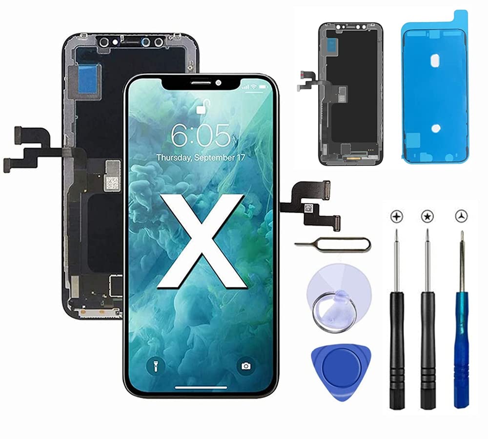 LCD Screen Replacement Kit for iPhone X 5.8 inch with 3D Touch Digitizer Frame Assembly with Repair Tools Kit in Black