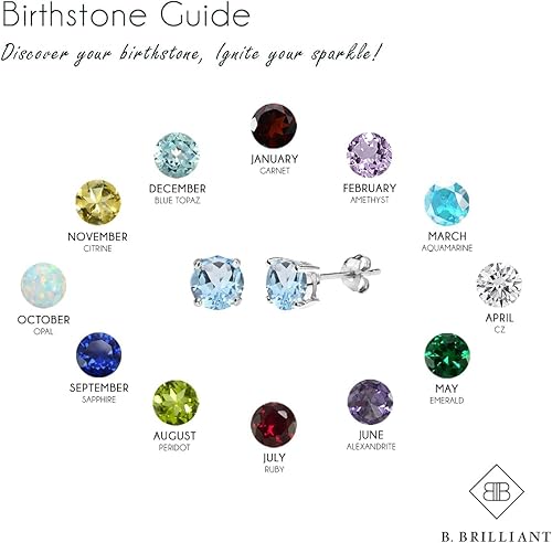 Miniatura 6 de Aretes de plata de ley con piedra natal para mujer, piedras preciosas genuinas o sintéticas de 0.236 in redondos, aretes solitarios para damas