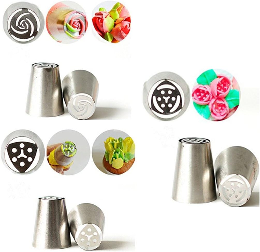 7pcs Russian Piping Tips + 1 Coupler Icing Piping Nozzles Cake Decorating Tips Tulip Rose Nozzle Tip Large Size
