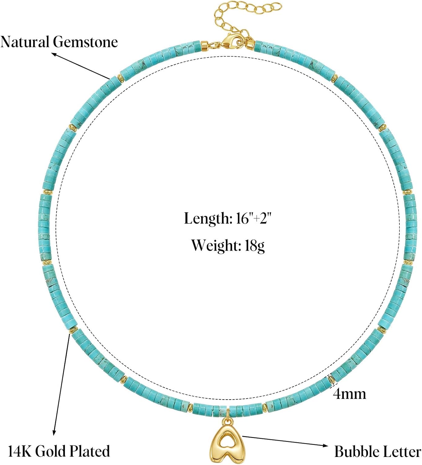 KELORIS PATH Beaded Initial Necklace for Women, 14K Gilded Plated Bubble Letter Pendant Natural Handmade Stone Choker Boho Colorful Summer Beach Jewelry Gift - Image 6