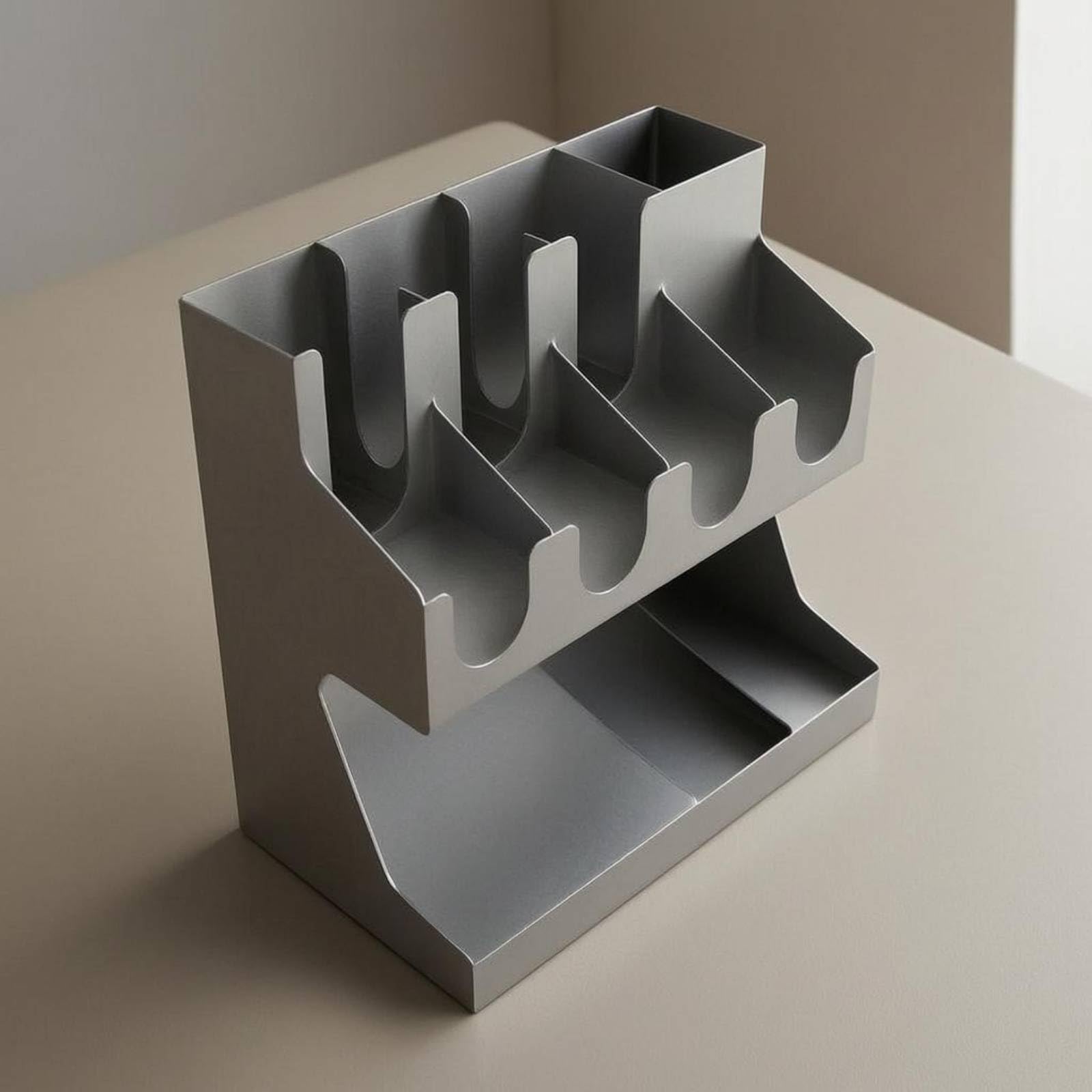 Baoblaze Porta Bicchieri da Banco Organizzatore Tazze Coperchi Cannucce Agitatori in Acciaio Inox a Due Livelli con Divisori Verticali E Presa Rapida Adatto, Legno Naturale