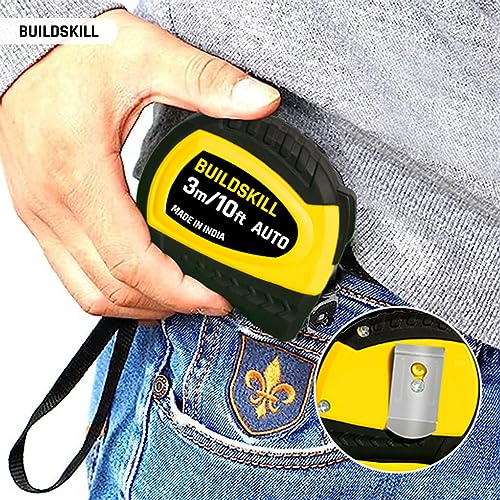 Image of Buildskill 3M Measuring Tape, Precision Measurement Tape, Inch Tape for Measurement with 16mm Width, Clear Visibility, Autolock, Lightweight, One Button Retraction, Made in India (Pack of 1)
