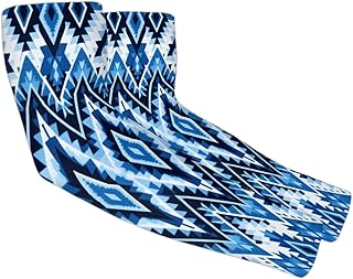 Ethnic Trellis UV Sun Protection Arm Sleeves, Blue Folk Gardening Sleeves with Thumb Hole Farm Cooling Arm Sleeves for Women Men