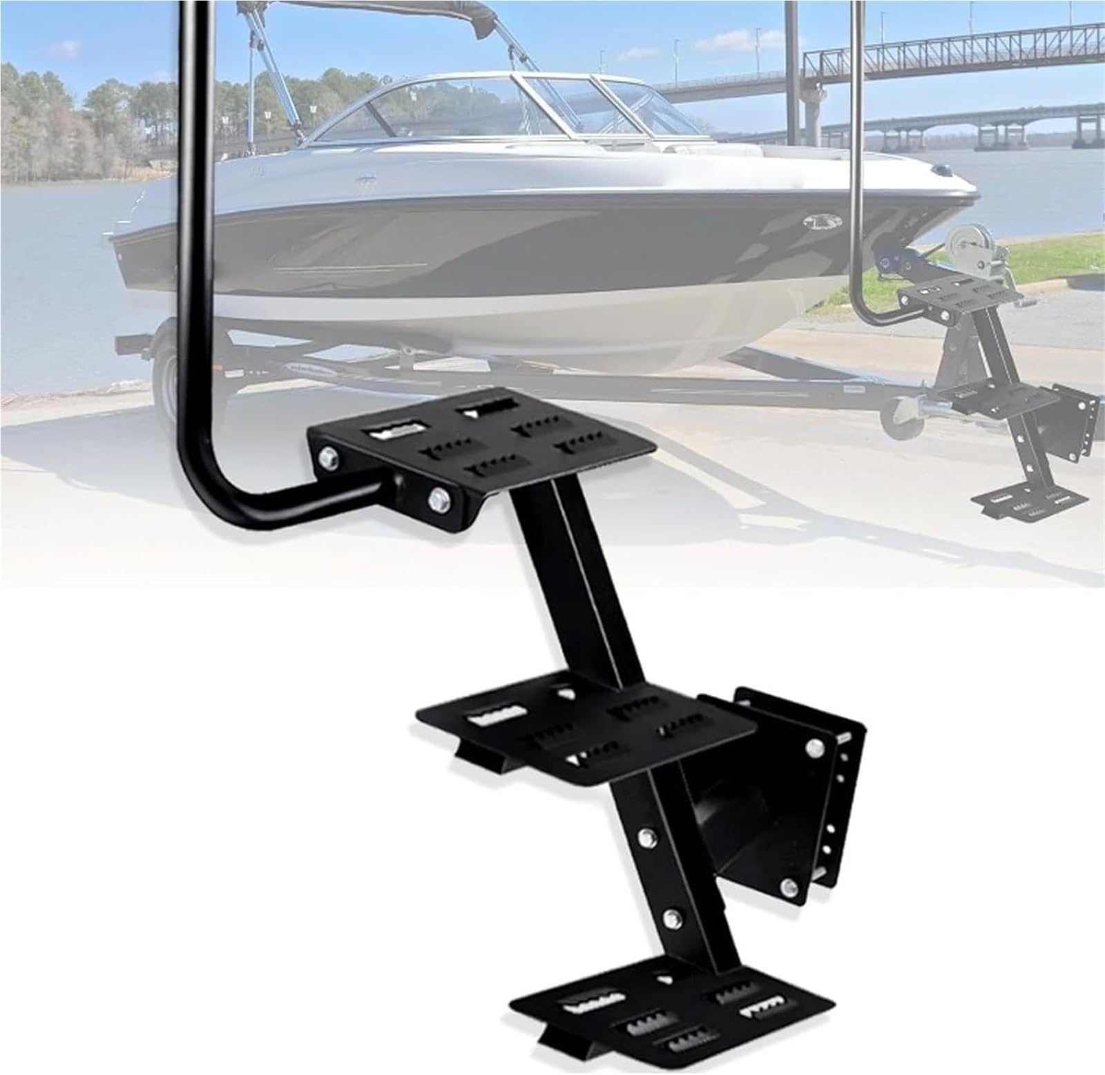 JXYQ Heavy Duty Boat Trailer Steps with Safety Handle, Non-Slip Ladder for Easy Boarding on Bass and Pontoon Boats, 500 lbs Capacity