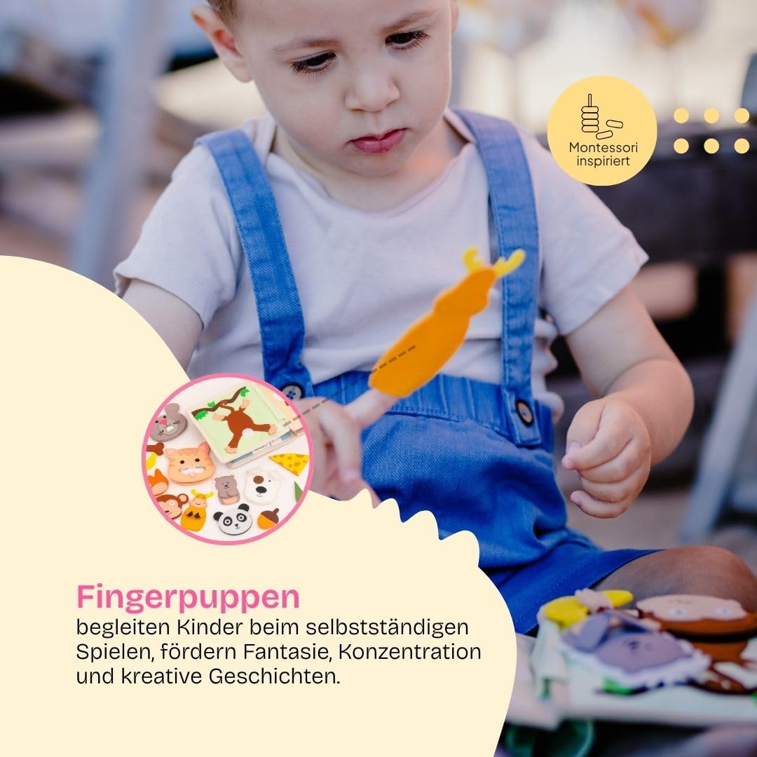 Jolly Designs – Tierfreunde - 6 Seiten Mini Quiet Book – Montessori Spielzeug ab 4 Monaten – Motorik & Sensorik fördern – Handgefertigtes Filzbuch – Lernspielzeug für Kleinkinder – Busy Book