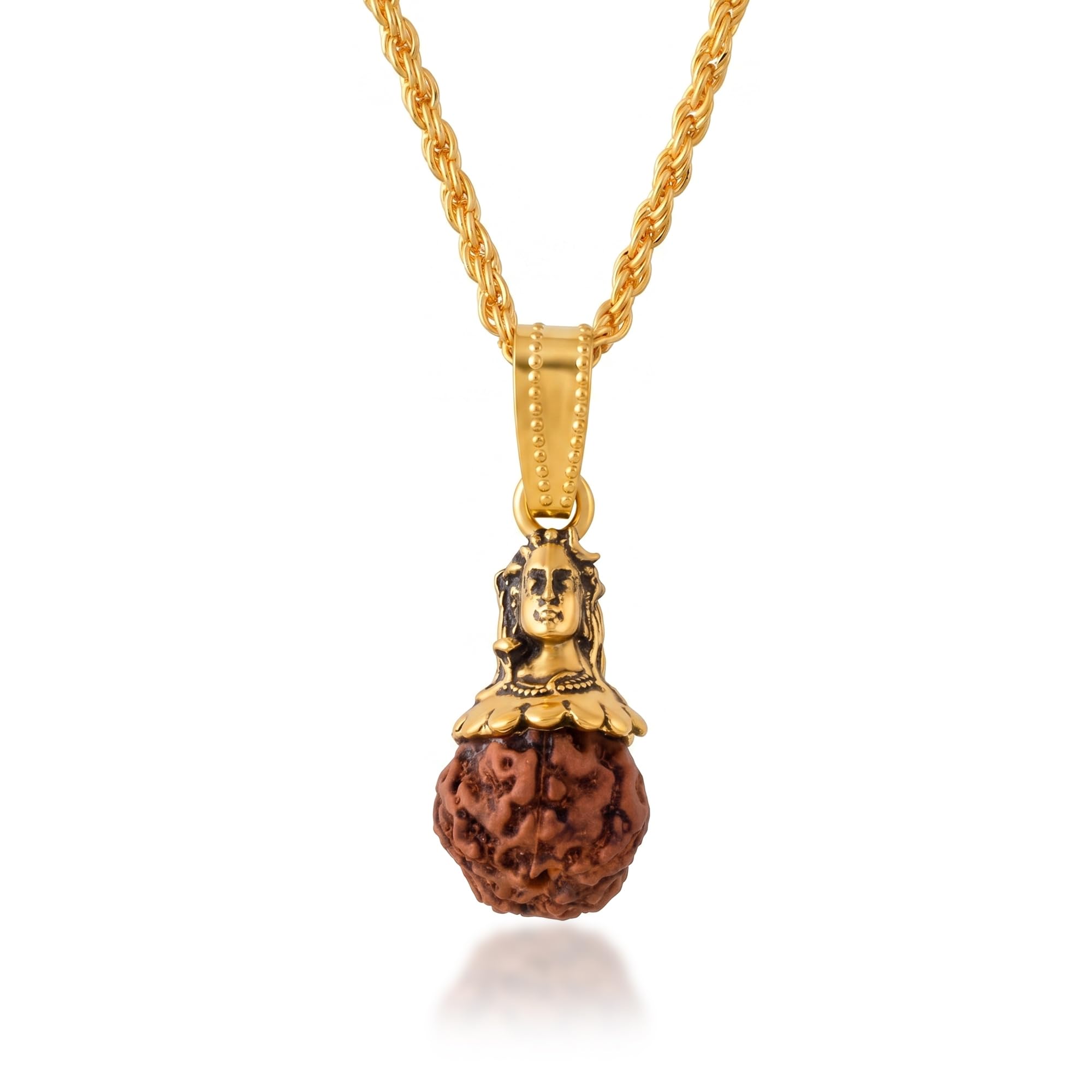 superstore18 Real Genuine Natural Panchmukhi Rudraksh Pendant with Antique Gold-Plated Shiva Idol | Spiritual Hindu Temple Jewellery for Men & Women (SST8303PCMI)-picture-34