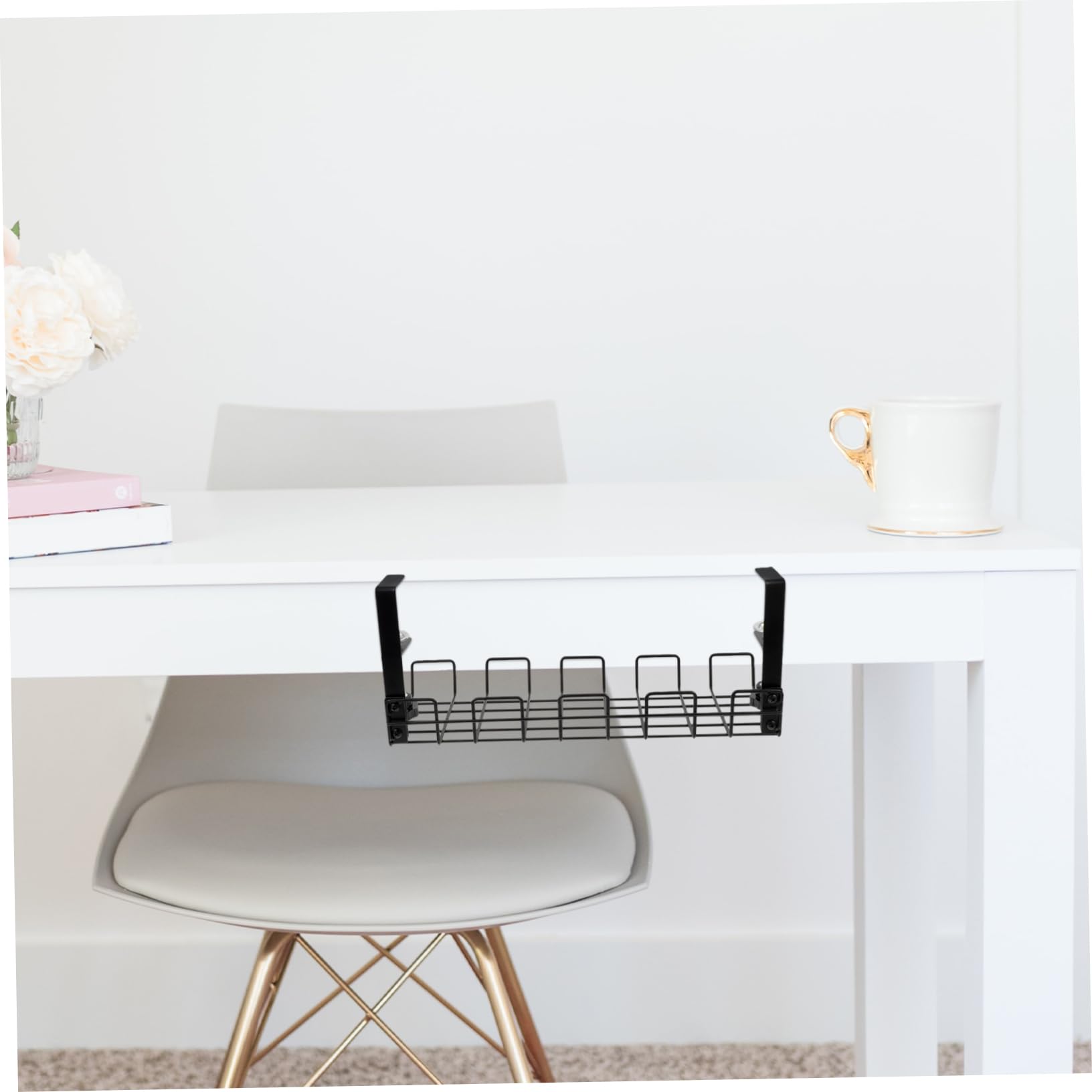 EXCEART Organisateur de Câbles Multifonctionnel sous Bureau pour Bureau Moderne Support en Fil Métallique Robuste pour Rangement Multiprises et Gestion Câble Noir Usage Domestique Professionnel