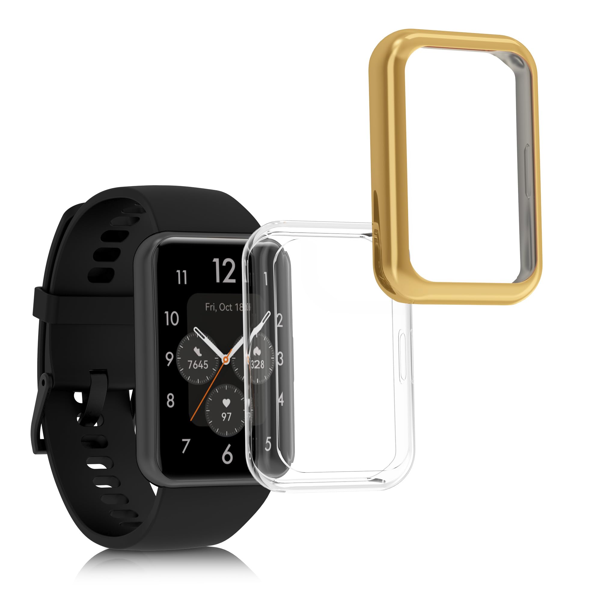 kwmobile Case Compatible with Huawei Watch Fit 2 Case - 2X TPU Silicone Fitness Tracker Cover - Transparent/Gold