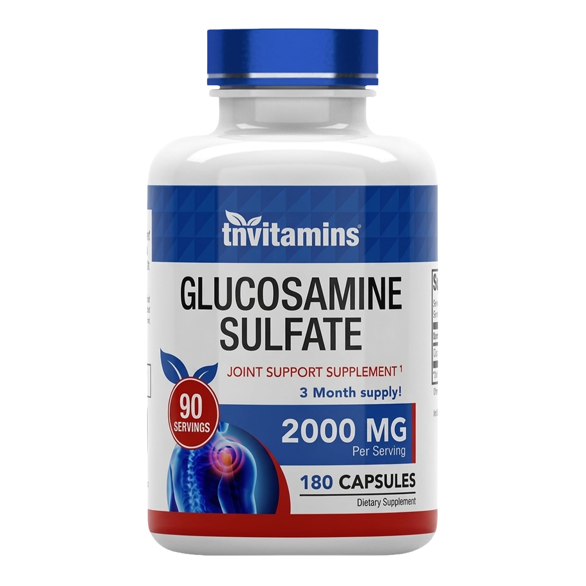 tnvitamins Glucosamine Sulfate Capsules 2000 MG (180 Count) | Joint Support* Supplement for Women & Men | Produced in The USA | Promotes Flexibility & Mobility