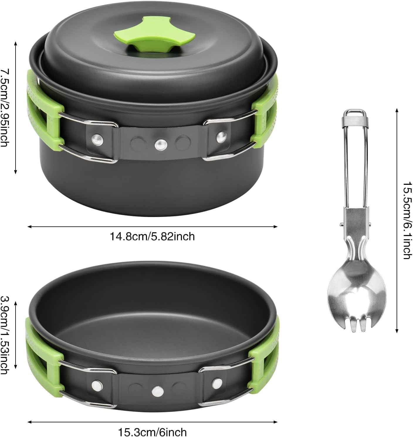 Image secondaire de Queta 10 Pcs Cookware Casseroles Camping Poêlé en Aluminium Kit de Cuisine avec Assiette Bol Ustensiles de Cuisine pour en Campi