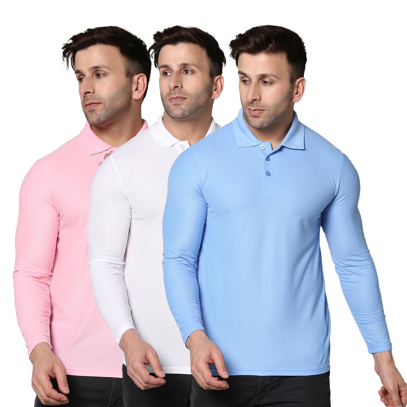 inkkr Men's Soild Full Sleeve Polo Neck T-Shirt Combo-picture-11