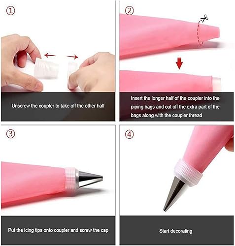 Miniatura 7 de Joyeee 4 bolsas de pastelería reutilizables, bolsas de silicona para pastelería para decoración de pasteles, suministros de hornear para galletas,