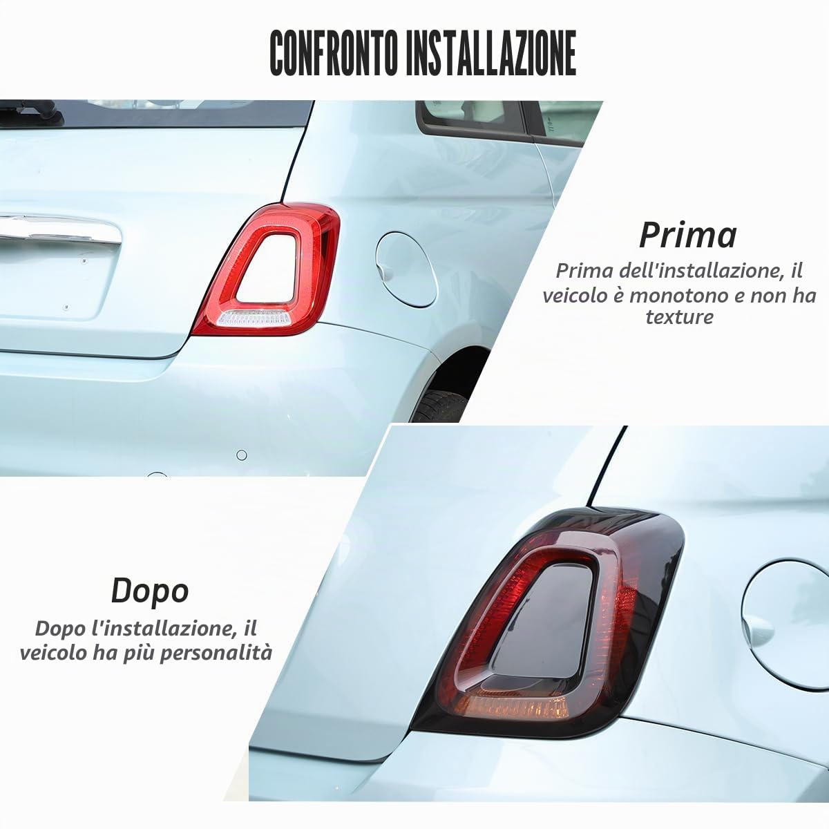 Kit di lenti per fanale posteriore ABS nero compatibile con Fiat 500 2016-2024, copertura per fanale posteriore dell'auto, accessori per la protezione del fanale posteriore esterno