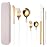 AARAINBOW 8 Pieces Stainless Steel Flatware Set Portable Reusable Cutlery Set Travel Utensils Set Including Chopsticks Knife Fork Spoon Straws Cleaning Brush Dishwasher Safe (White Golden)